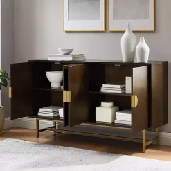 Kirklands Home Wood & Gold Metal Sideboard Brown