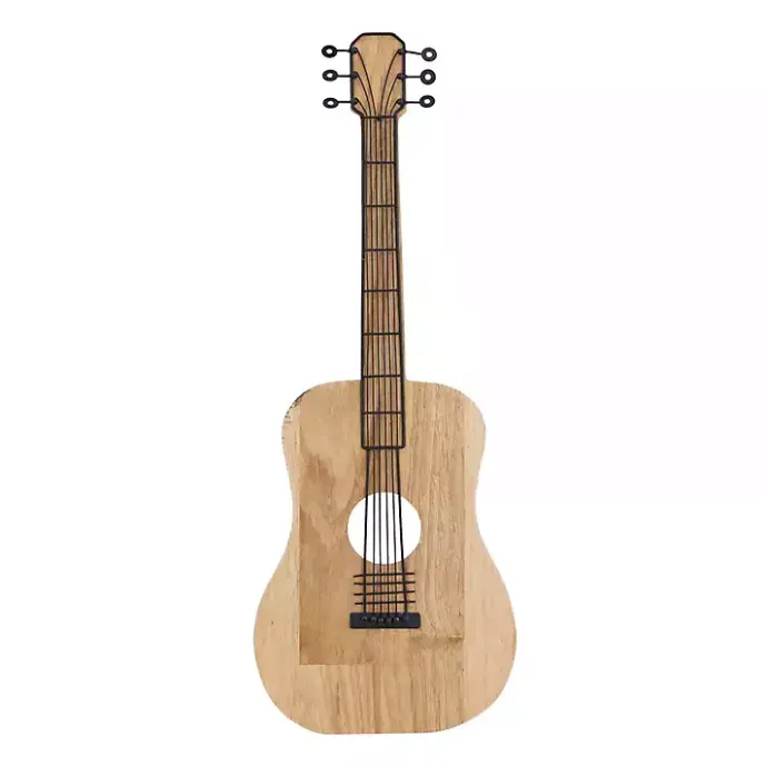New Kirklands Home Brown Wood Acoustic Guitar Wall Plaque