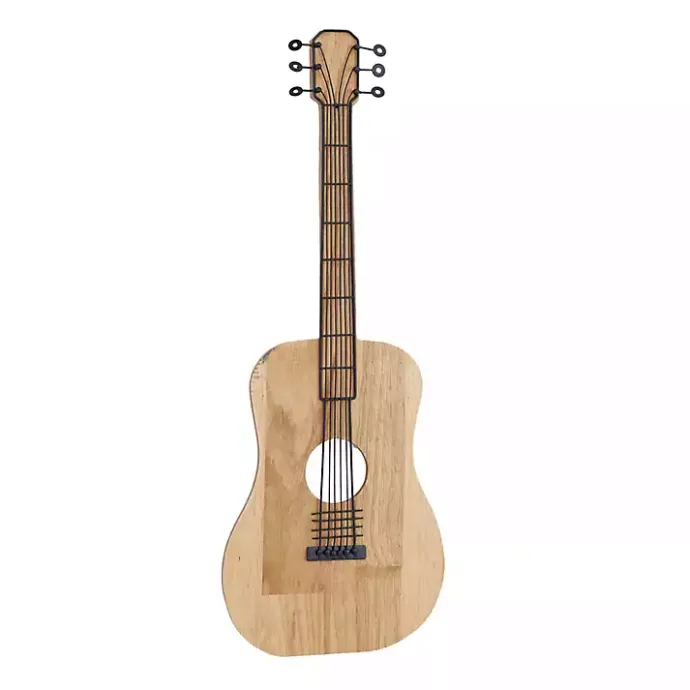 New Kirklands Home Brown Wood Acoustic Guitar Wall Plaque