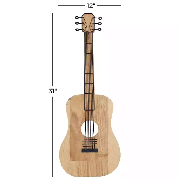 New Kirklands Home Brown Wood Acoustic Guitar Wall Plaque
