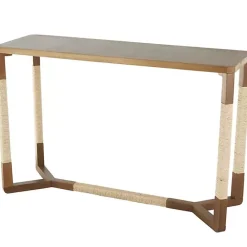 Outlet Kirklands Home Wood and Rope Geometric Console Table Brown