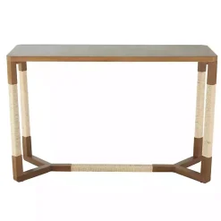 Outlet Kirklands Home Wood and Rope Geometric Console Table Brown