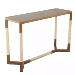 Outlet Kirklands Home Wood and Rope Geometric Console Table Brown