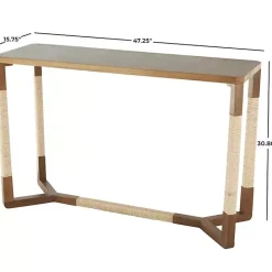 Outlet Kirklands Home Wood and Rope Geometric Console Table Brown