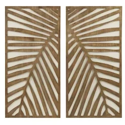 Discount Kirklands Home Brown Wood Birch Palms Wall Plaques, Set of 2