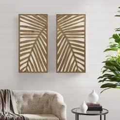 Discount Kirklands Home Brown Wood Birch Palms Wall Plaques, Set of 2