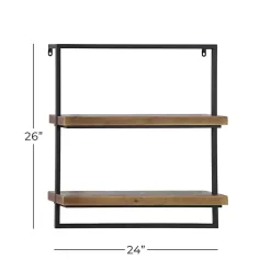 Online Kirklands Home Brown Wood Black Metal Frame Wall Shelves