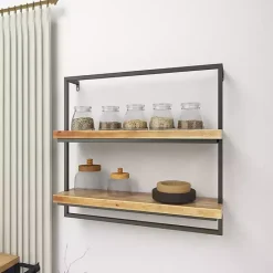 Online Kirklands Home Brown Wood Black Metal Frame Wall Shelves