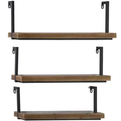 Hot Kirklands Home Brown Wood Black Metal Frame 3-pc. Wall Shelves