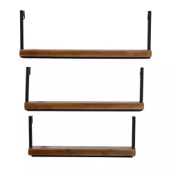 Hot Kirklands Home Brown Wood Black Metal Frame 3-pc. Wall Shelves