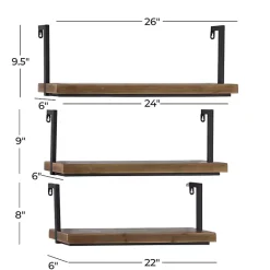Hot Kirklands Home Brown Wood Black Metal Frame 3-pc. Wall Shelves