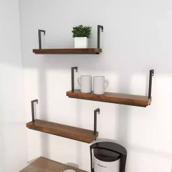 Hot Kirklands Home Brown Wood Black Metal Frame 3-pc. Wall Shelves
