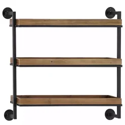 Sale Kirklands Home Brown Wood Black Metal Pipe Frame Wall Shelf