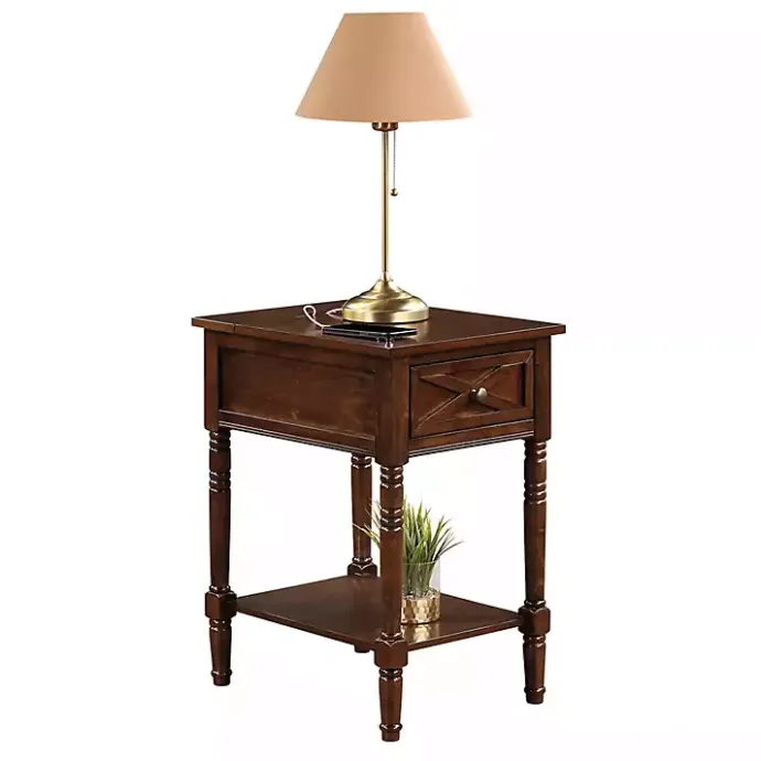 Kirklands Home Wood Charging Traditional Accent Table Brown
