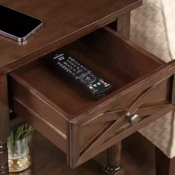 Kirklands Home Wood Charging Traditional Accent Table Brown