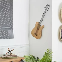Hot Kirklands Home Brown Wood Electric Guitar Wall Plaque