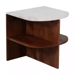 Best Kirklands Home Brown Wood Half Round Marble Accent Table White