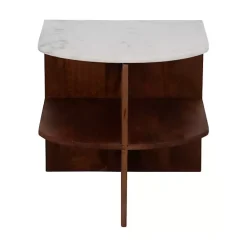 Best Kirklands Home Brown Wood Half Round Marble Accent Table White