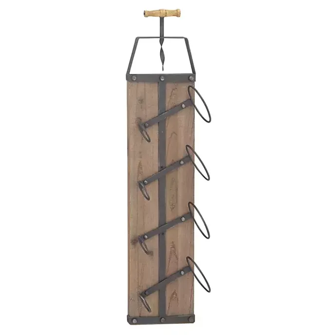 Kirklands Home Wood Panel Black Metal Wine Rack Brown