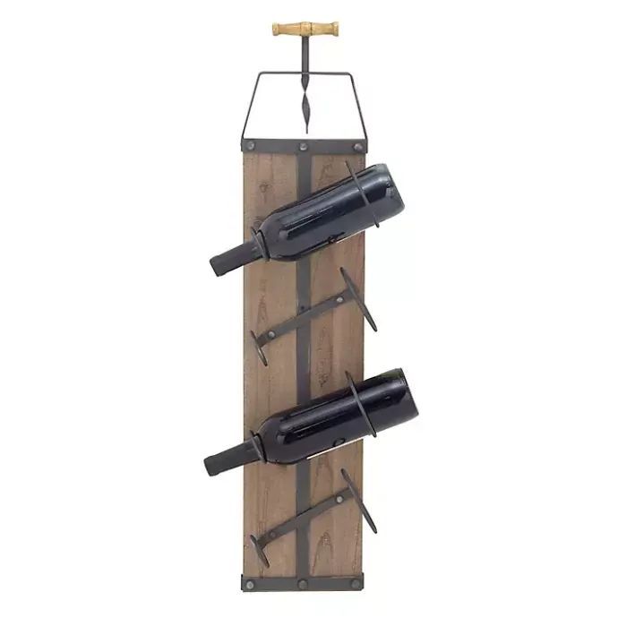 Kirklands Home Wood Panel Black Metal Wine Rack Brown
