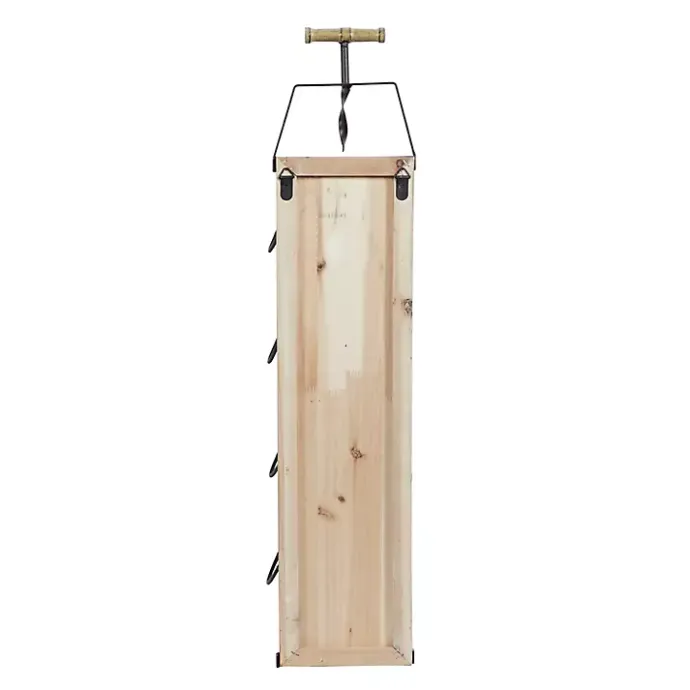 Kirklands Home Wood Panel Black Metal Wine Rack Brown