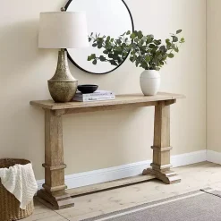 Kirklands Home Brown Wood Pedestal Base Console Table