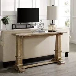 Kirklands Home Brown Wood Pedestal Base Console Table