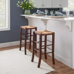 Outlet Kirklands Home Wood Seagrass Backless 2-pc. Bar Stool Set Brown