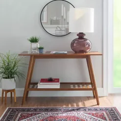 Best Kirklands Home Wood Slatted Bottom Shelf Console Table Brown