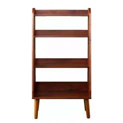 New Kirklands Home Brown Wood 4-Tier Mid Century Modern Bookshelf