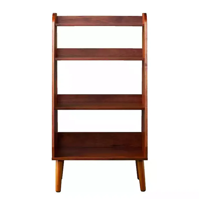 New Kirklands Home Brown Wood 4-Tier Mid Century Modern Bookshelf