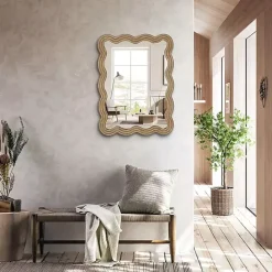 Sale Kirklands Home Brown Wood Wavy Adria Wall Mirror