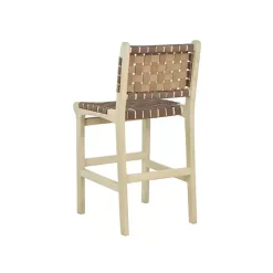 New Kirklands Home Woven Leather Wooden Counter Stool Brown