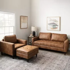 Kirklands Home Wyatt Faux Leather Sofa Brown