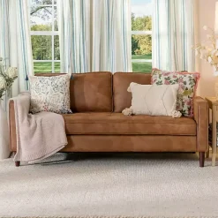 Kirklands Home Wyatt Faux Leather Sofa Brown