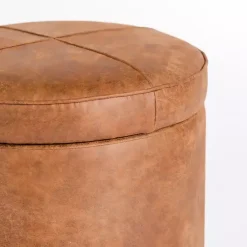 New Kirklands Home Wyatt Faux Leather Storage Ottoman Brown