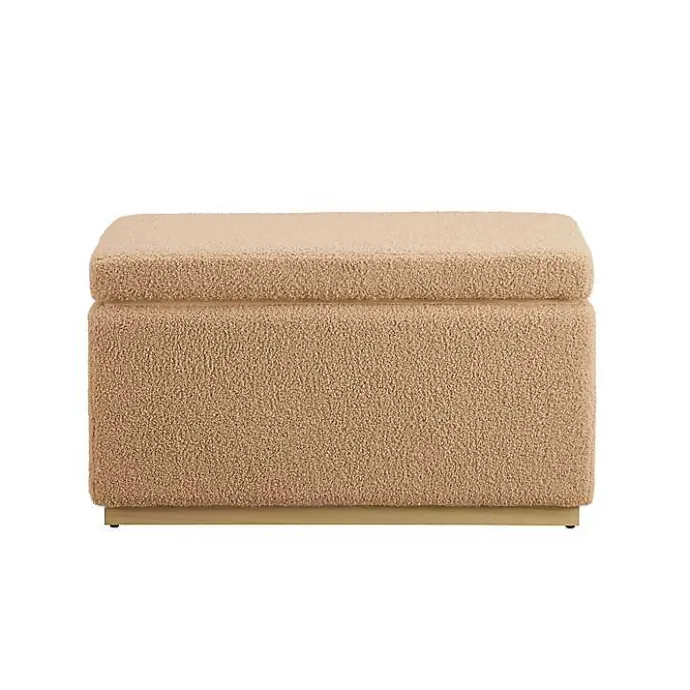 New Kirklands Home Camel Sherpa & Pine Recgle Storage Ottoman Tan
