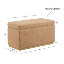 New Kirklands Home Camel Sherpa & Pine Recgle Storage Ottoman Tan