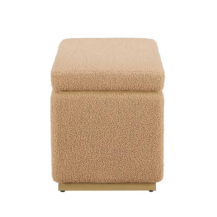 New Kirklands Home Camel Sherpa & Pine Recgle Storage Ottoman Tan