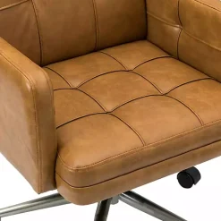 Hot Kirklands Home Camel Tufted Faux Leather Swivel Office Chair Tan