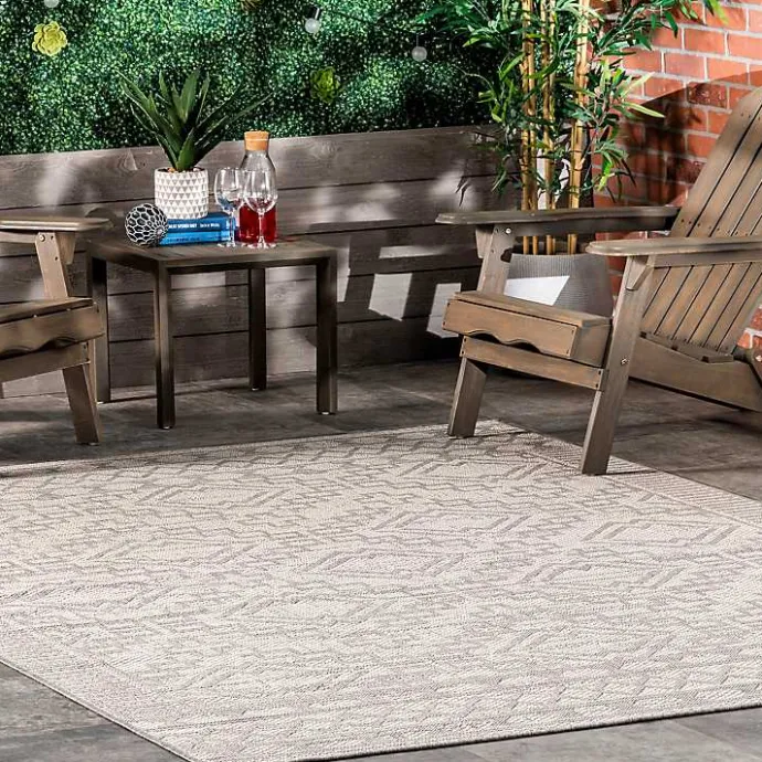 New Kirklands Home Cammie Gray Moroccan Geometric Outdoor Rug, 5x8
