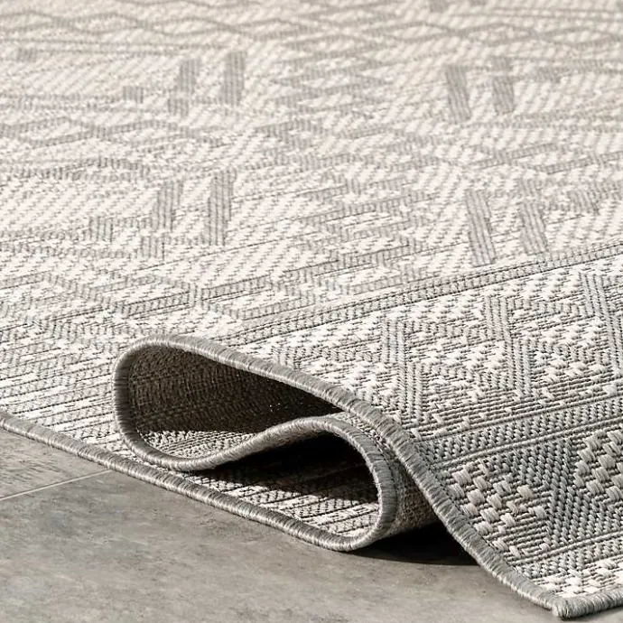 New Kirklands Home Cammie Gray Moroccan Geometric Outdoor Rug, 5x8