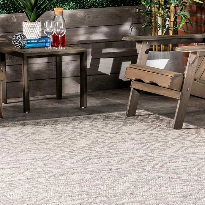 New Kirklands Home Cammie Gray Moroccan Geometric Outdoor Rug, 5x8