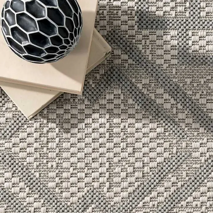 New Kirklands Home Cammie Gray Moroccan Geometric Outdoor Rug, 5x8