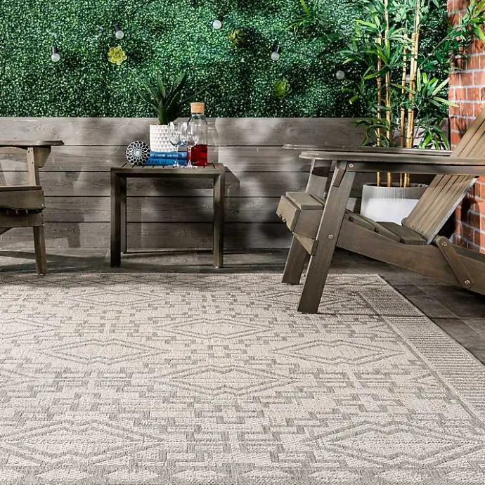 New Kirklands Home Cammie Gray Moroccan Geometric Outdoor Rug, 5x8
