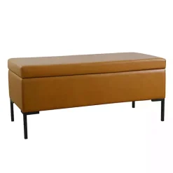 Hot Kirklands Home Caramel Vegan Leather Storage Bench Brown