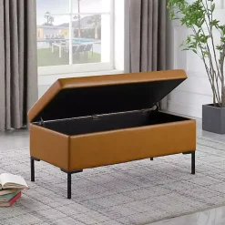 Hot Kirklands Home Caramel Vegan Leather Storage Bench Brown