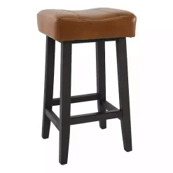 Best Kirklands Home Caramel Wood and Faux Leather Backless Stool Brown