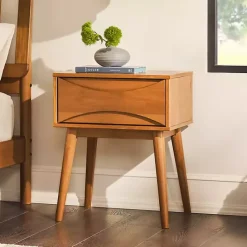 Discount Kirklands Home Caramel Wood Mid-Century Modern Nightsd Tan
