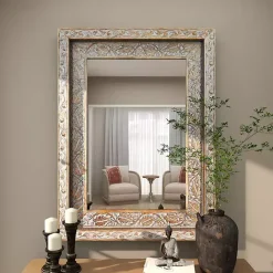 Hot Kirklands Home Carved Floral Mango Wood Mirror